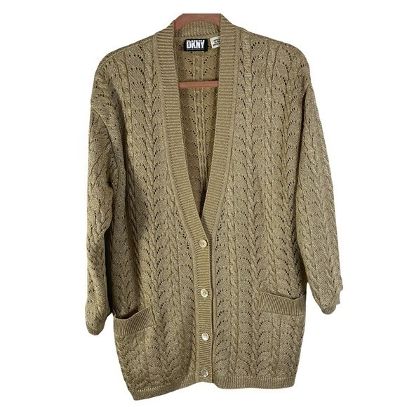 DKNY Knitted Cardigan Sweater Top Size M Color Tan - Picture 1 of 10